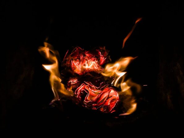 fire and charcoal with black background